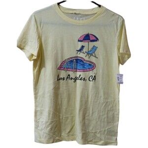 Free State Bright Yellow Slub Burn Out  Beach Los Angles California Shirt XL